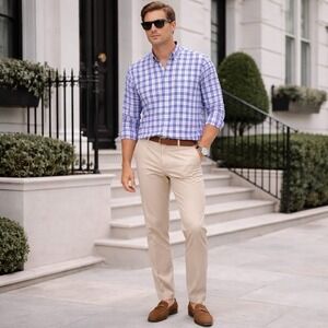 SOUTHERN TIDE Men's Shirt Size XL Plaid Check Blue Pink White Long Sleeve Cotton